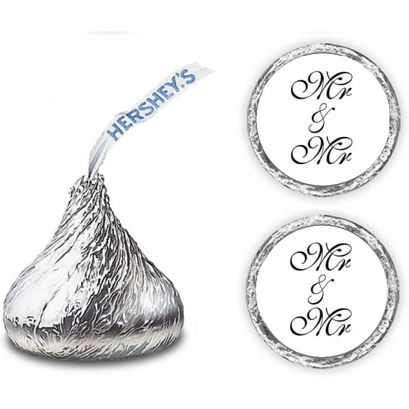 216 Mr & Mr Hershey Kiss Wedding Stickers, Chocolate Drops Labels Stickers For Weddings, Bridal Shower Engagement Party Decorations, Favors Decor for Kisses, Envelope Sealer