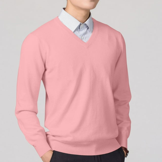 RKSTN Men's Sweater Solid Color Long Sleeve V Neck Versatile Knit Comfortable Loose Fit Pullover Sweater Fall Winter Fashionable Style