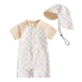 thumbnail image 2 of NAISIBABY Toddler Boys Girls One-Piece Swimsuit, Plaid with Sun Cap Zipper Short Sleeve Bathing Suit 2-Piece Yellow 3-6Months, 2 of 3