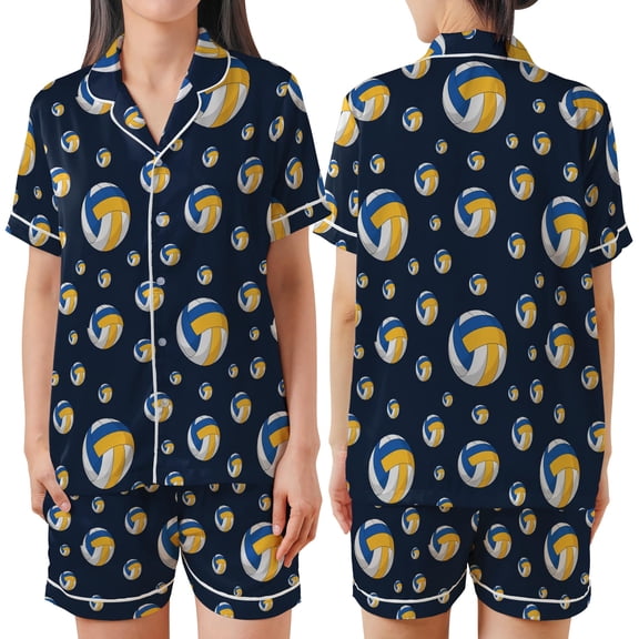 Lotusprinthandmade Volleyball All-over Print Satin Short-Sleeve Pajamas Set (S) – Sport Fashion Pajamas