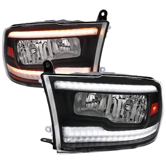 Dual Switchback Sequential LED Bar Factory Style Headlights (Black Housing/Clear lens) Made for and Compatible with 2009-2018 Dodge RAM 1500/2010-2018 RAM 2500 3500