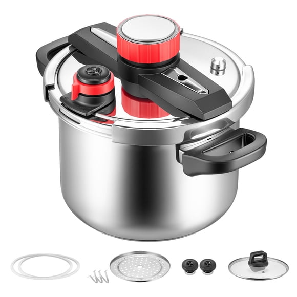 KFFKFF Pressure Cooker, 6.3Qt Pressure Cooker Stainless Steel, Pressures Canner with Steaming Rack, Tempered Glass Lid