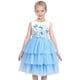 thumbnail image 2 of Vestido de Niña Azul con Mariposa y Lentejuelas, Cinturón de Múltiples Capas, Volantes, sin Mangas, Tul, 7 Años, 2 of 7