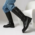 thumbnail image 5 of XUNKUSGA Knee High Boots for Men Fashion Round Toe Lace Up Triple Buckle Straps Men's Motorcycle Boots Renaissance Men PU Leather Boots,6.5, 5 of 9