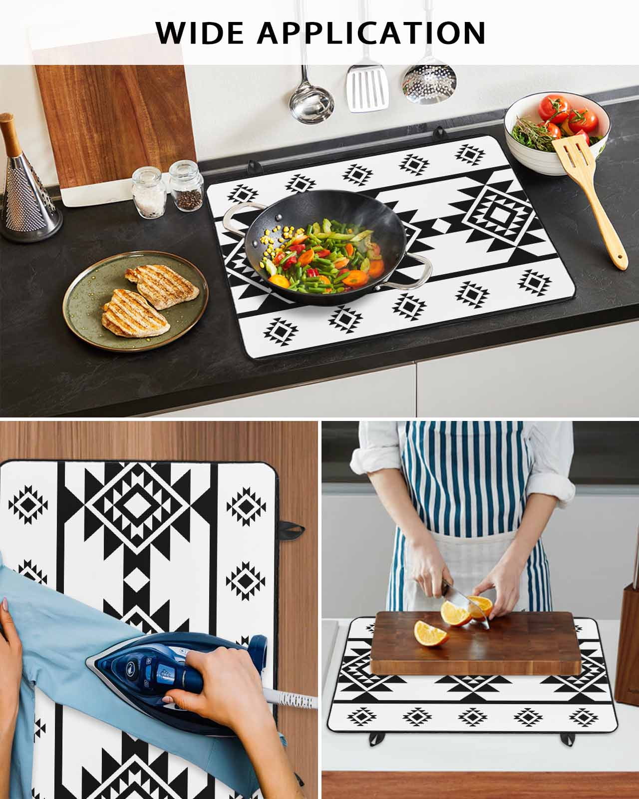 nqOlkjepod Large Induction Cooktop Protector Mat 24"x21", White Black Boho Stove Top Covers for Electric Stove, Southwest Ethnic Abstract Geometric Stove Burner Cover Mats, Glass Top Stove Cover