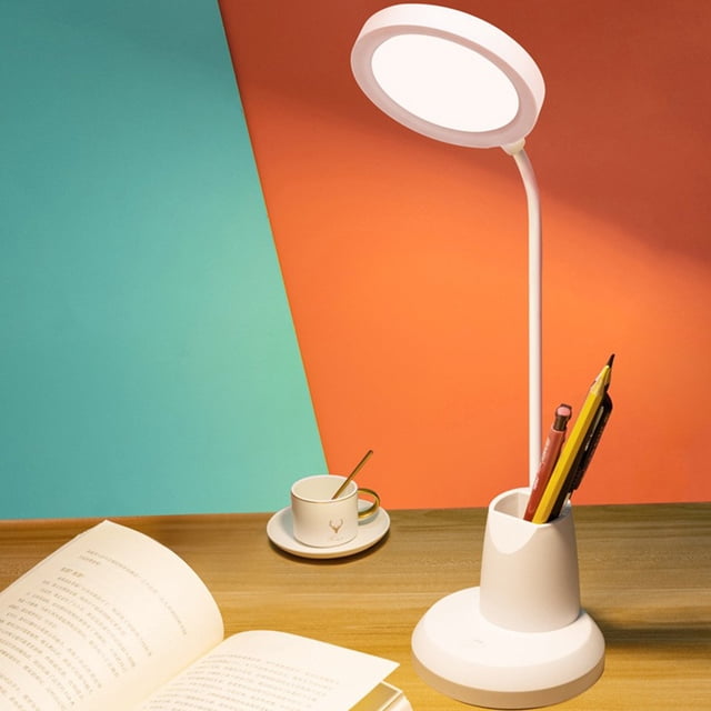 Lámpara de Escritorio para El Hogar y La Oficina, Pequeña, Recargable, Negra, con Bolígrafo, Brazo Flexible de 360°, 3 Modos de Iluminación, Regulable, Led Que Cuida La Vista