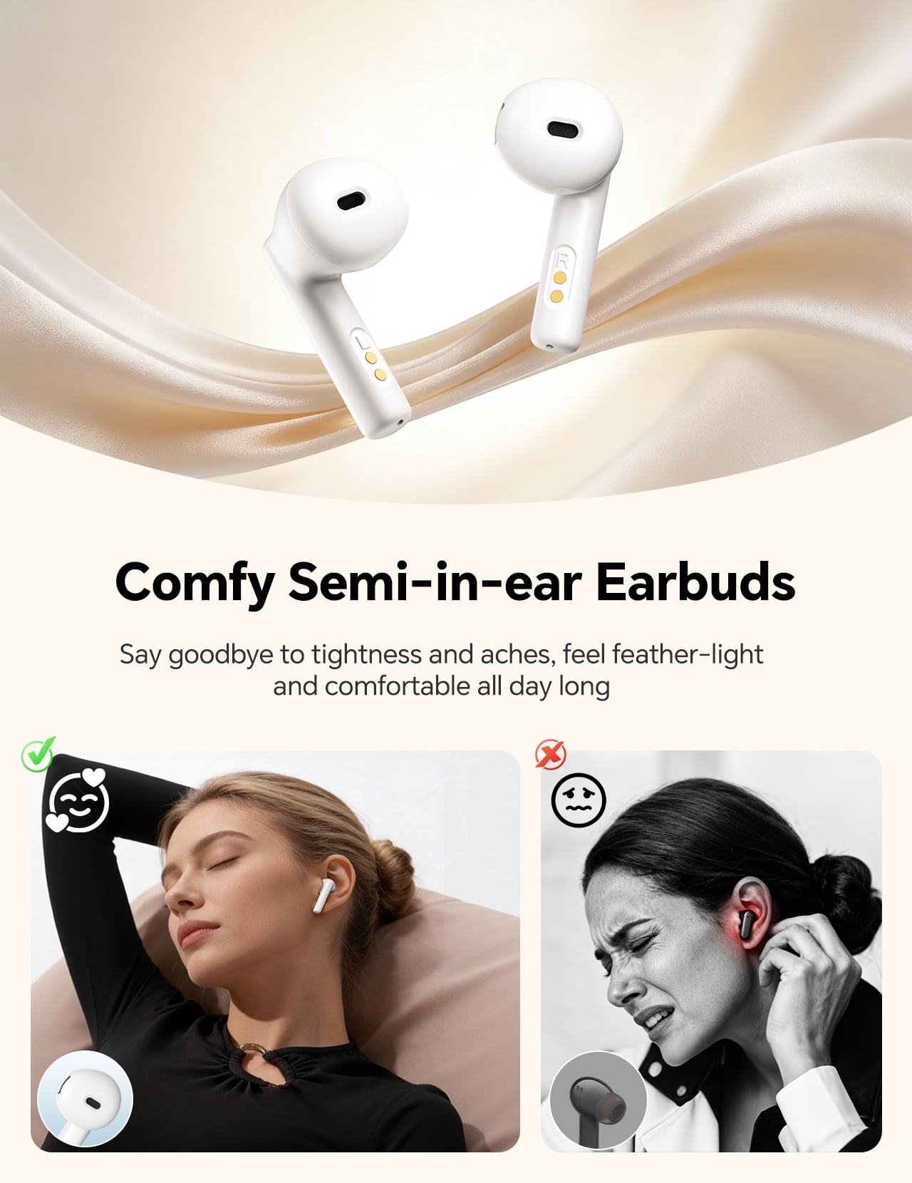 True Wireless Earbuds Bluetooth Headphones: Ultra-Lightweight Bluetooth Earbuds for All-Day Comfort, Waterproof TWS Ear Buds with Mic, 25H Playtime, Earphones for iOS/Android, Work, Commute, Study