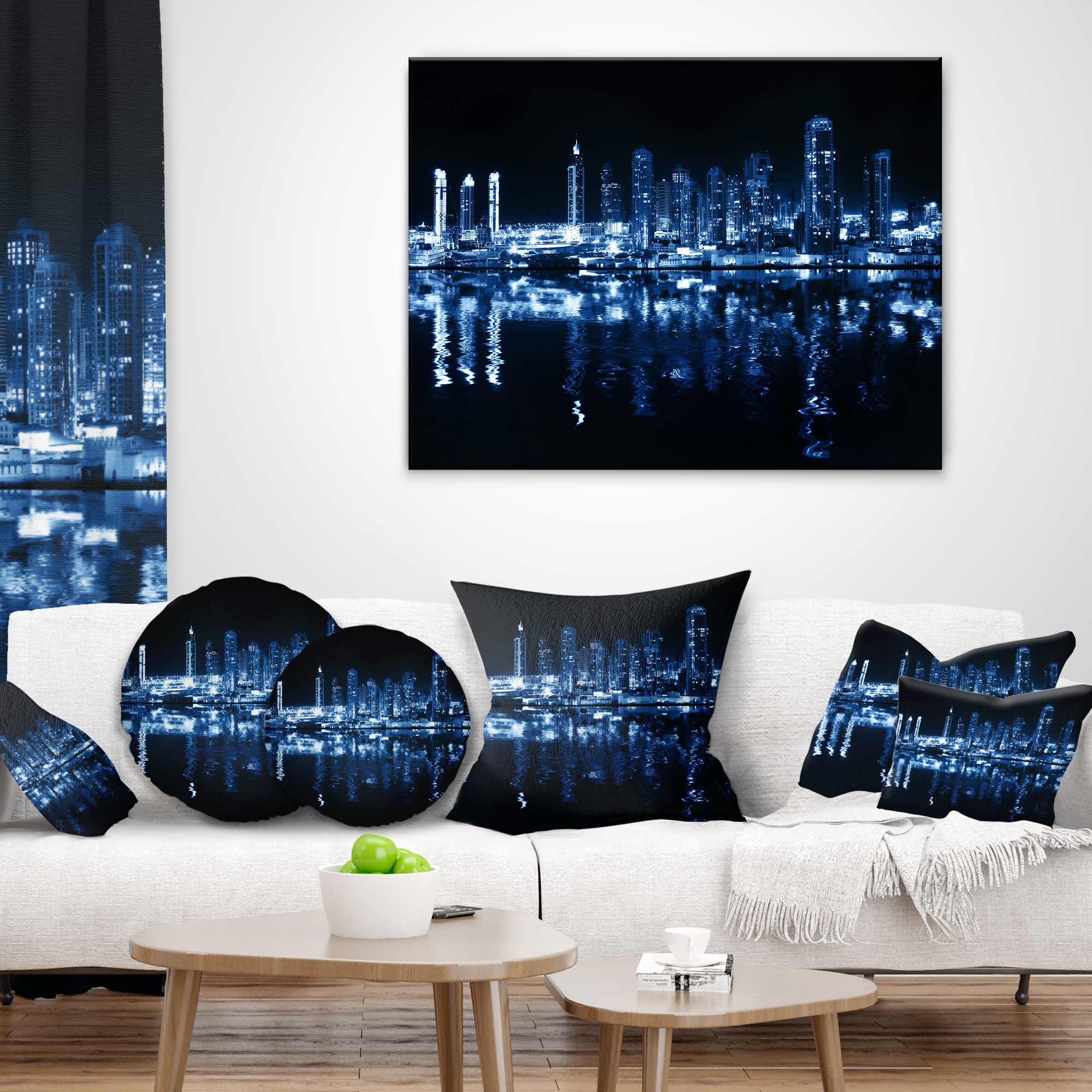 Designart Glowing City at Midnight - Cityscape Photo Throw Pillow - 12x20