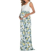 XZNGL Woman Skirt Maternity Sleeveless Vest Flowers Print Length-skirt Fashion Dress