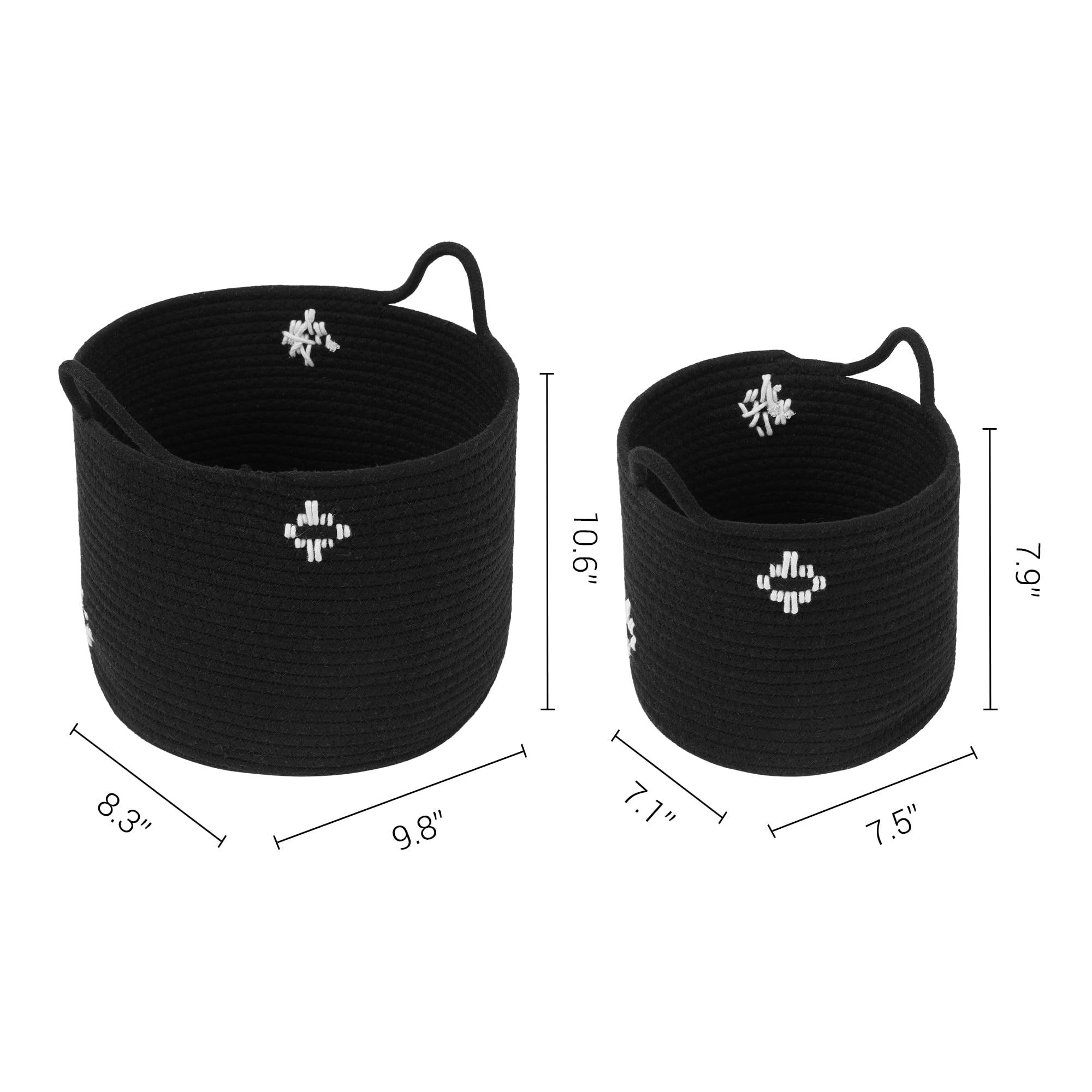 Unique Bargains Woven Storage Basket Closet Storage Bin Black 7.5*7.1*7.9in、9.8*8.3*10.6in