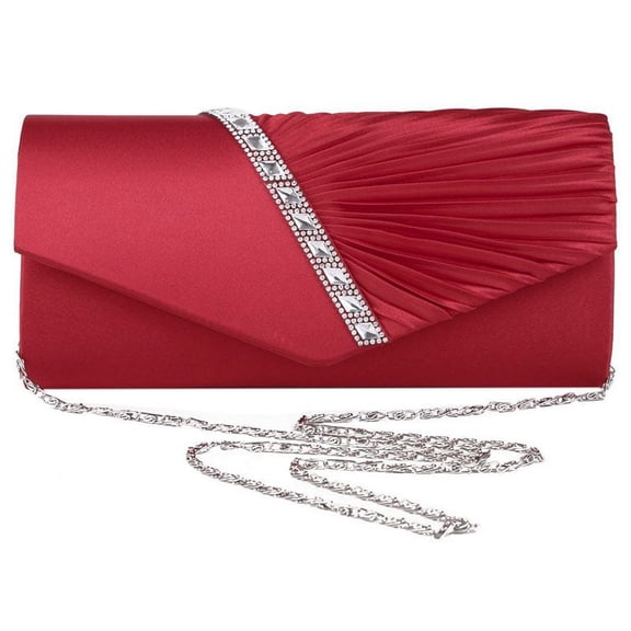Ladies Diamante Ruffle Prom Bridal Evening Envelope Clutch Bag Main Colour:LY6682 red