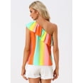 thumbnail image 4 of Blusa de verano con ribete de volantes y un hombro arcoíris para mujer Arcoiris Verde M, 4 of 5