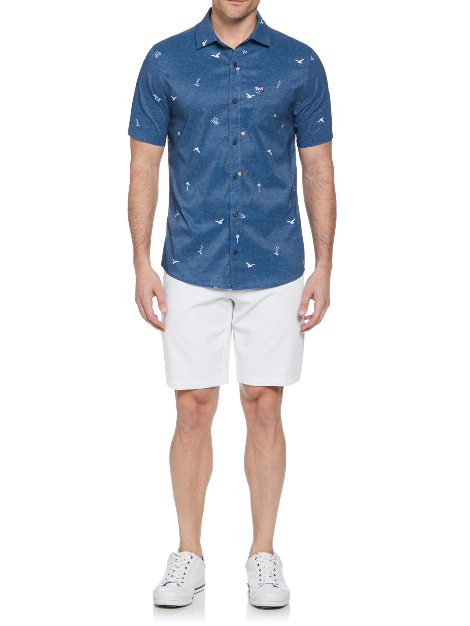 Ben Hogan Men’s and Big Men’s Conversational Print Short Sleeve Button-Down Golf Shirt, Up to Size 5XL
