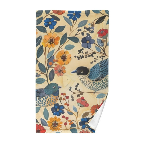 Birds and Flowers Hand Towel Cotton Bath Towel Large Face Towels Absorbent for Bathroom Home Hotel
