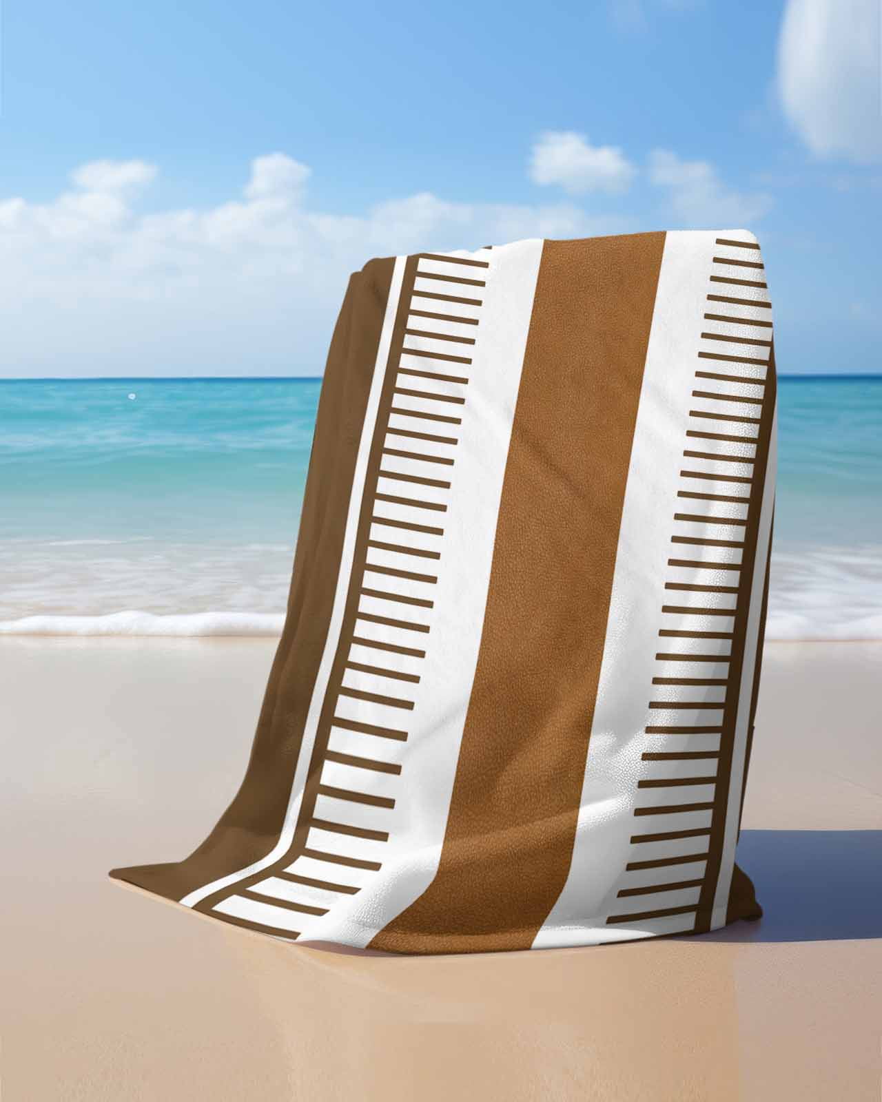 Modern Brown Beach Towels Oversized Super Absorbent, Boho Contemporary Geometric Striped Lightweight Bath Towel Quick Dry Sets For Bathroom/Pool/Rv Camping/Beach Play/Gym Room/Picnic 35"x70"
