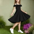 thumbnail image 6 of Spazoro Toddler Girls A-Line Dress, Short Sleeve Round Neck with Tie Straps Solid Color Princess Dresses for Child Girls Black Size 12 T, 6 of 8