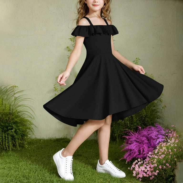 Generic Girl's Summer Dress Off Shoulder Flutter Sleeve Swing Elegant Casual  Formal Dresses with Pocket for 6-15 Years - Walmart.com