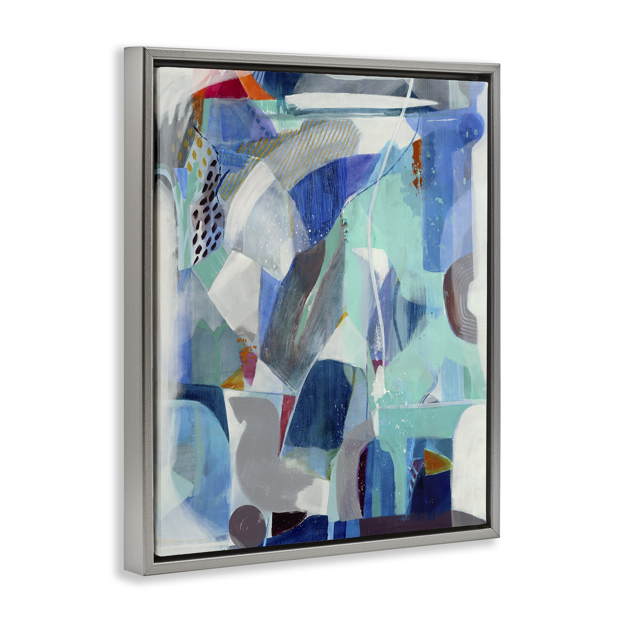 Stupell Industries Complex Blue Layers Gray Framed Floater Canvas Wall Art, design by Jill Martin