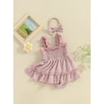 thumbnail image 2 of Bagilaanoe Newborn Baby Girl Summer Rompers Dress Print Sleeveless Bodysuits + Headband 3M 6M 12M 18M 24M Infant Patchwork A-line Dresses, 2 of 6