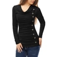 thumbnail image 1 of INSPIRE CHIC Junior's Cowl Neck Long Sleeves Buttons Decor Ruched Top, 1 of 4