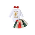 thumbnail image 1 of FOCUSNORM 3Pcs Bébé Filles Tenue de Noël, Lettre Imprimé Romper + Jupe + Bandeau, 1 of 9