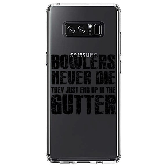 DistinctInk Clear Shockproof Hybrid Case for Samsung Galaxy Note 8 - TPU Bumper Acrylic Back Tempered Glass Screen Protector - Bowlers Never Die They End Up In The Gutter