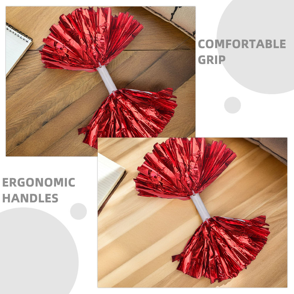 HONMEET Red Cheerleading Pom Poms, Set of 4 Lightweight Plastic Handheld Spirit Pom Poms for Sports and Dance