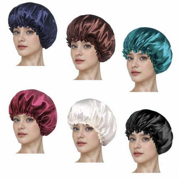 Suizaomo 6PCS Satin Bonnet Silk Hair Bonnet for Sleeping, Sleep Bonnets for Women & Men Large Wide Soft Band Sleep Cap for Curly Hair Braids