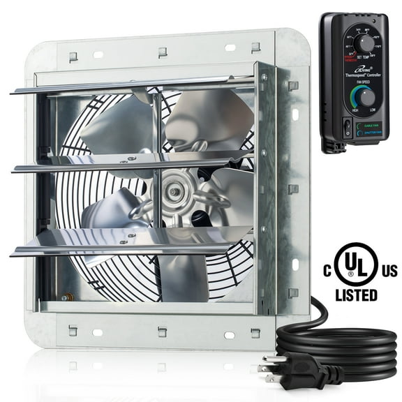iLIVING 10" Shutter Exhaust Fan with Thermospeed(TM) controller, 65W, 820 CFM, Silver