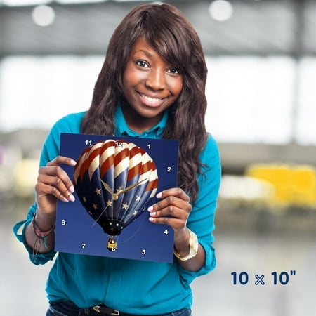 3dRose, Hot Air Balloon Freedom, 10x10 Wall Clock