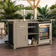 Outdoor Bar Cabinet with Fridge Space, Patio Backyard Bar with Storage