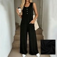 thumbnail image 2 of ClodeEU Women's Crewneck Button Sleeveless Wide Leg Jumpsuit with Pockets,Casual Long Romper Black,Women's Plus L, 2 of 9