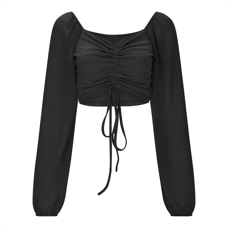 Entyinea Women's Backless V Neck, Ruched Lantern Sleeve Entyinea Women's Backless V Neck, Ruched Lantern Sleeve
