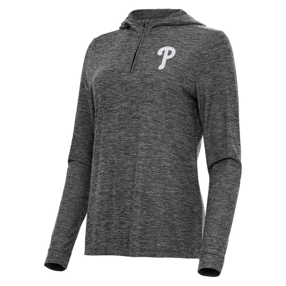 Women's Antigua Heather Black Philadelphia Phillies Daybreak Quarter-Zip Hoodie
