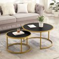 thumbnail image 2 of S-HOME Faux Leather Nesting Round Coffee Table Set of 2 with Metal Base for Contemporary Living Room Decor, Black, 2 of 5