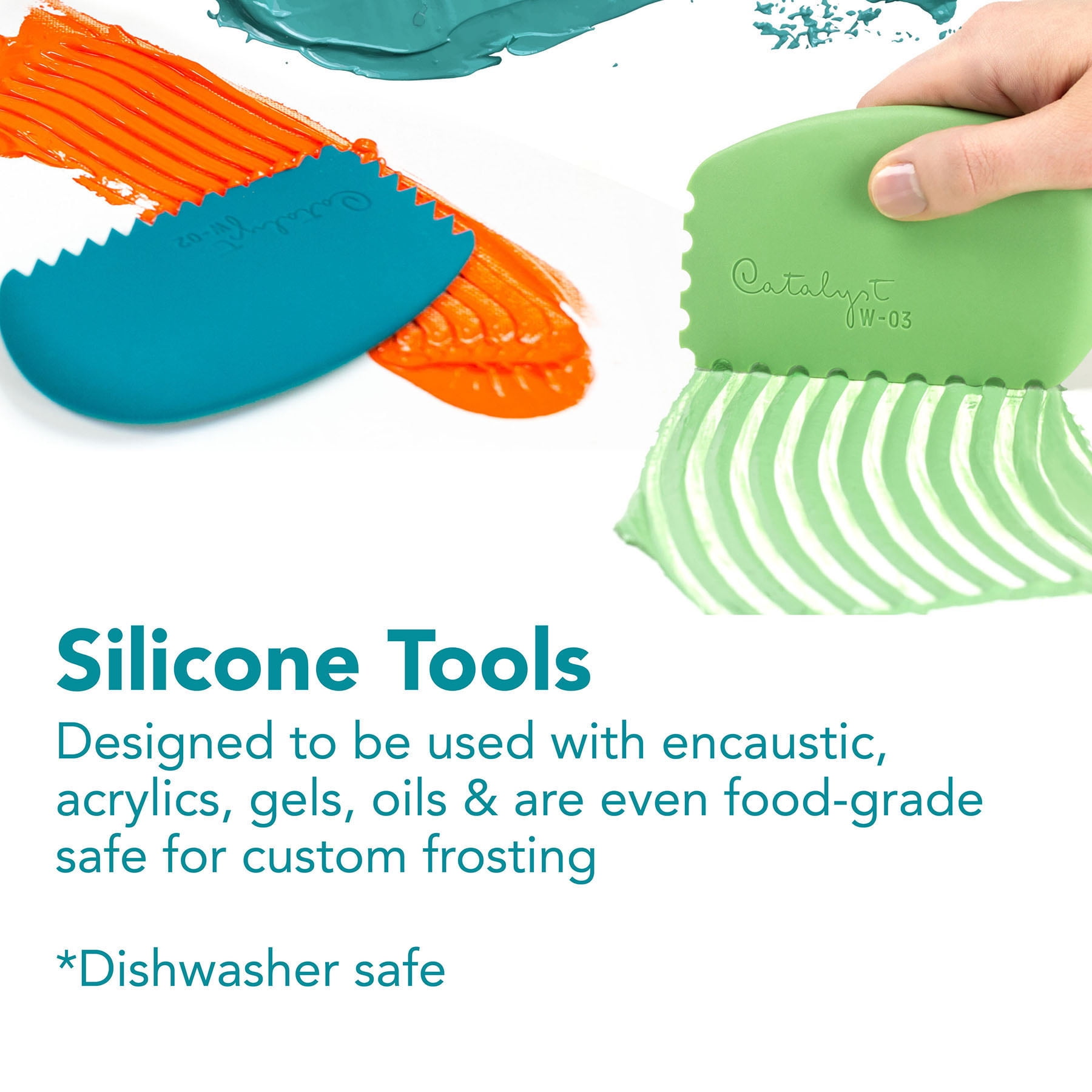 Princeton Catalyst Tool Wedge, Silicone, Mixed Media Paintbrush, Green, Size 3, Pack of 2