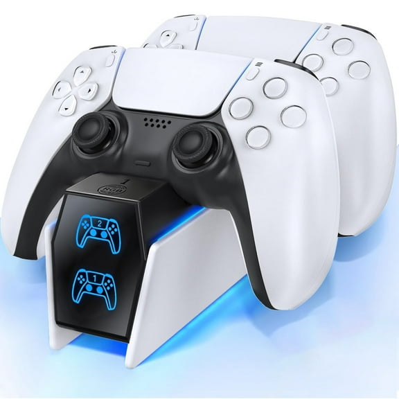 Controller Charger Station Accessories for PS5 & Edge Controllers with RGB LED-White