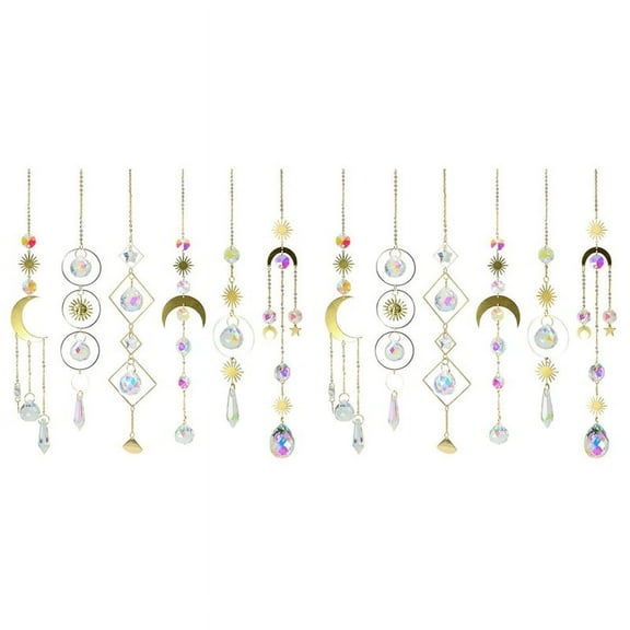 12Pieces Colorful Crystals Hanging Sun Catcher with Chain Pendant Ornament Crystal Balls for Window Garden