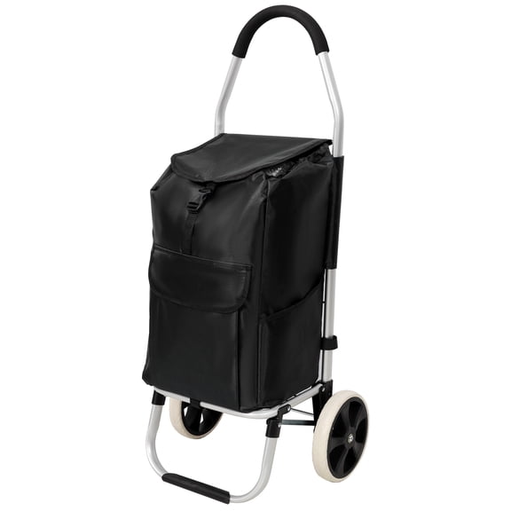 Foldable Shopping Trolley with Wheels, 40L Removable OxWaterproof Bag, Lightweight Aluminium Frame, Black