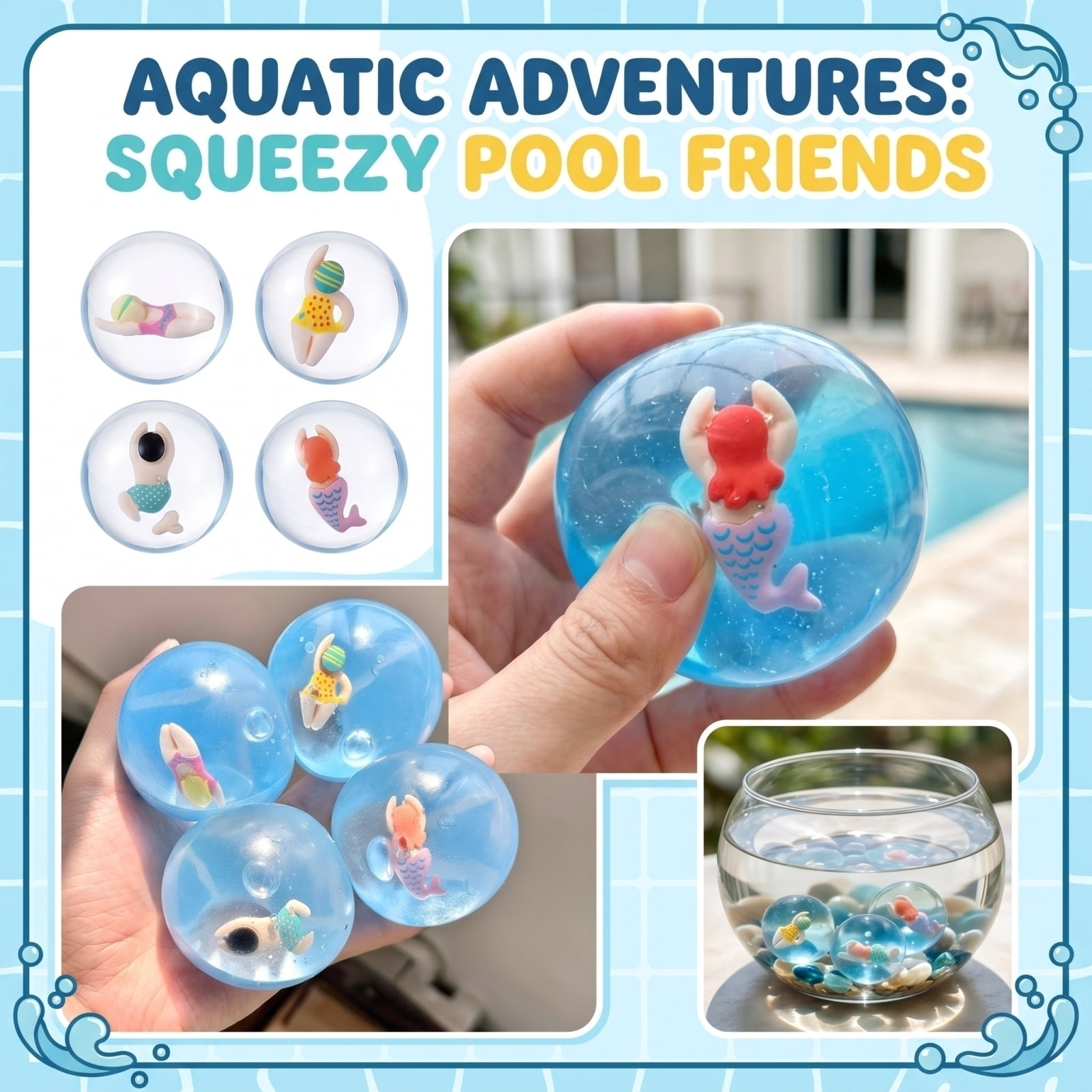 Round Pool Squishy Ball – Soft Slow Rising Sensory Fidget for Anxiety Relief, Random Color Water Themed Decompression Tool