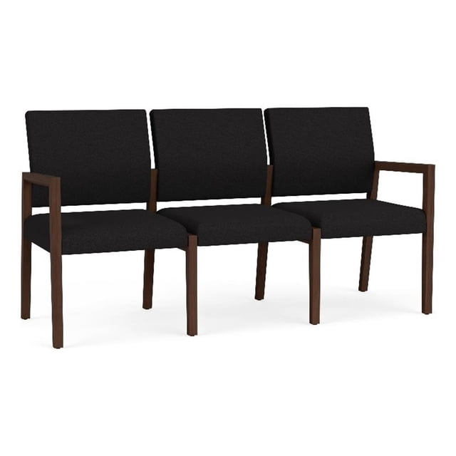 Pemberly Row Waiting Reception 3 Seat Tandem Seating No Center Arms in Black