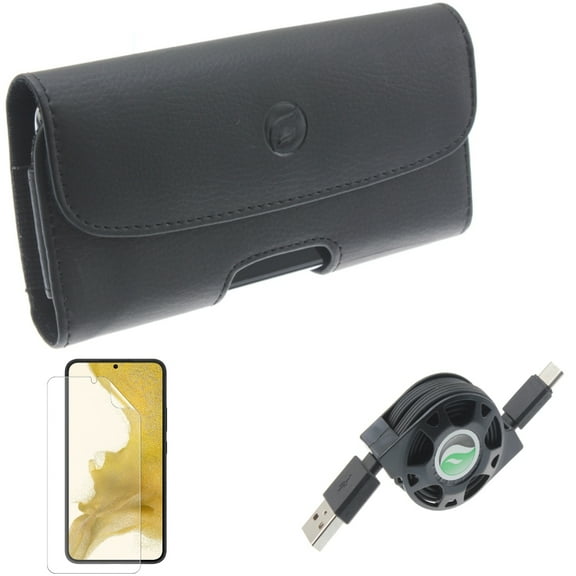 For Samsung Galaxy S21 (6.2") - Type-C Retractable USB Cable   Holster Leather Case Belt Clip   Anti-Glare TPU Film Matte Screen Protector