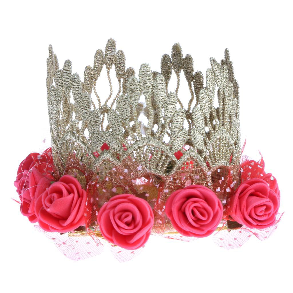 Baby Crown Rose Flower Tiara Headband Hair Band Birthday Cake Smash Party Prop 