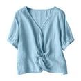 thumbnail image 2 of pstuiky Tops for Women Plus Size Solid Color V-Neck Women Linen Tops Cotton and Linen Loose Fit Sleeveless Tie Front T Shirts Light Blue XXXL, 2 of 6