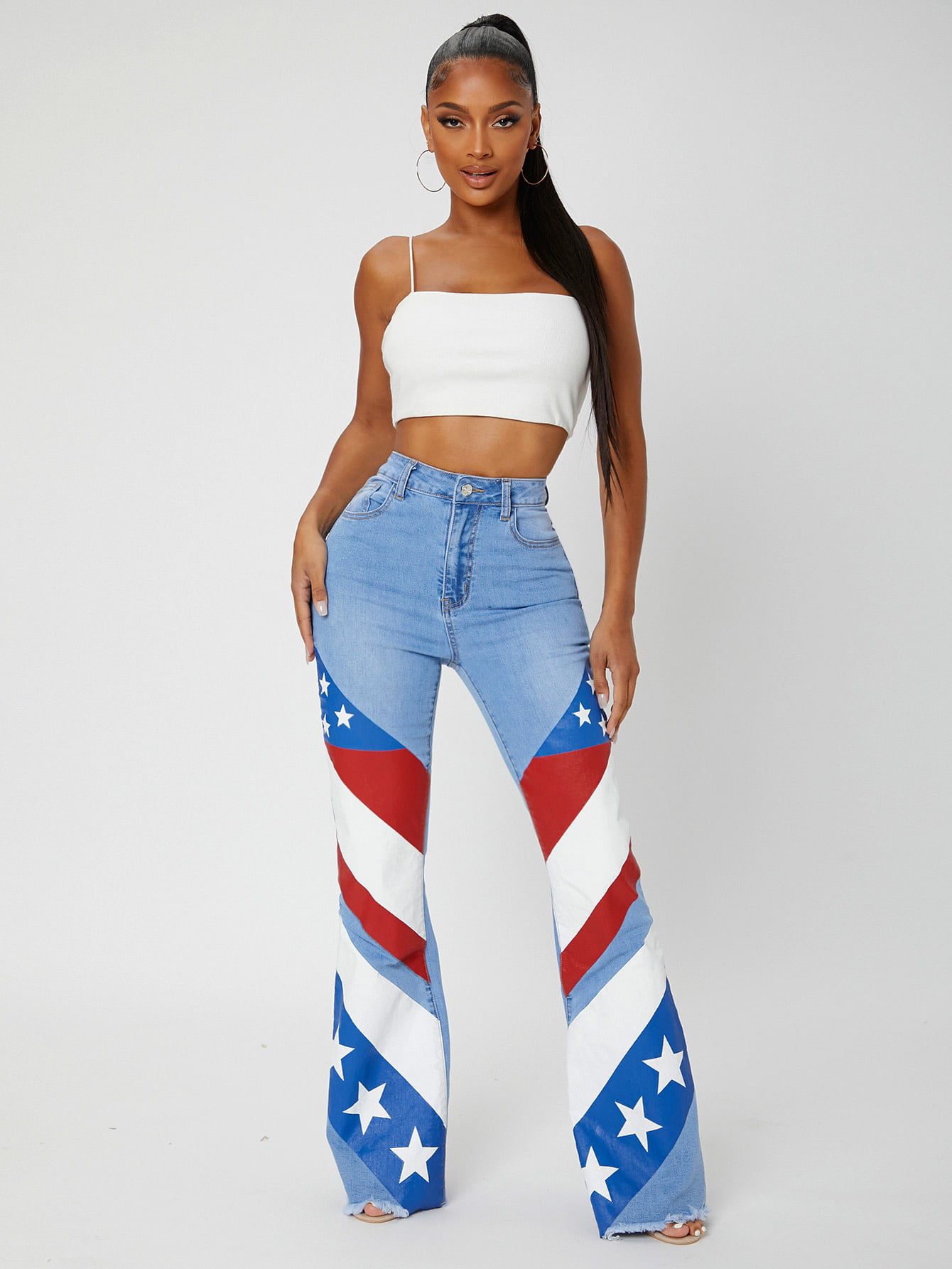Women's American Flag Print Raw Cut Flare Leg Jeans 22112W21760 -  Walmart.com