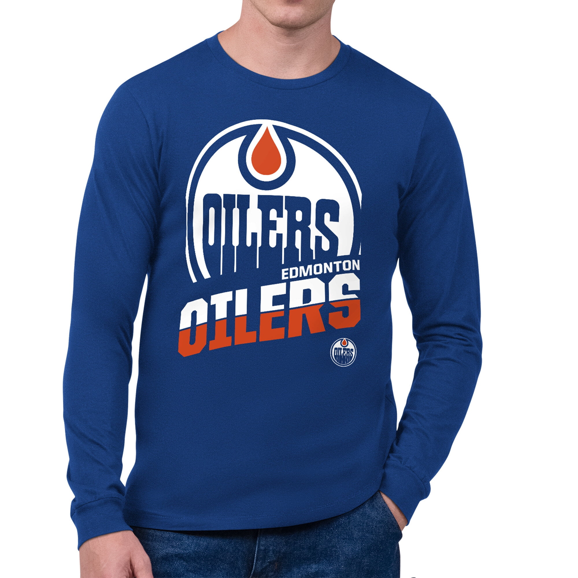Men's Starter Royal Edmonton Oilers Logo Zoom Long Sleeve T-Shirt