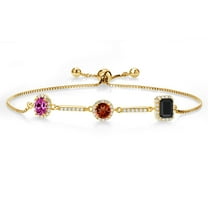 Gem Stone King 2.06 Ct Pink Created Sapphire Red Garnet 18K Yellow Gold Plated Silver Bracelet for Women
