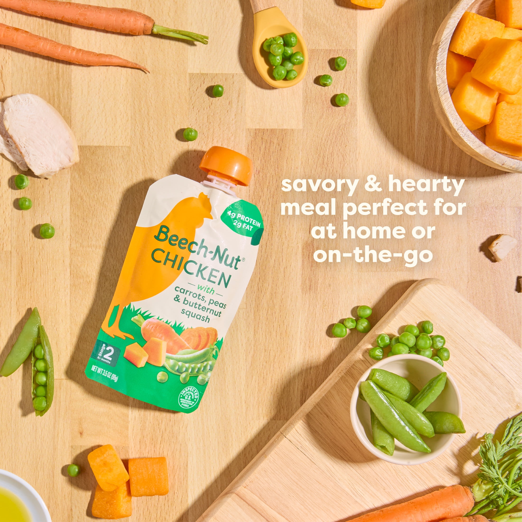 (12 pack) Beech-Nut Chicken Stage 2 Baby Food, Chicken Carrots Peas & Butternut Squash, Puree Meat Baby Food Pouch, 3.5 oz Pouch
