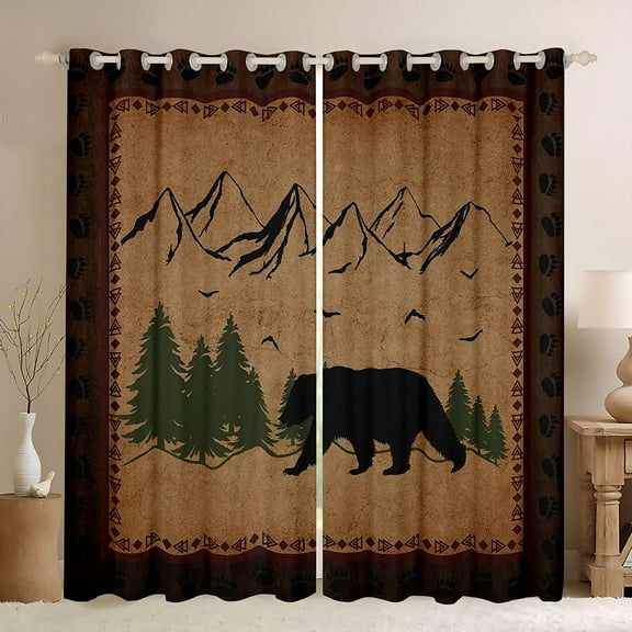 Homewish Rustic Bear Animal Black Out Curtains for Adult, Hippie Woodland Wildlife Curtains Pack of 2 (42x63 Each), Countryside Style Bedroom Curtains, Blackout Curtains Decor