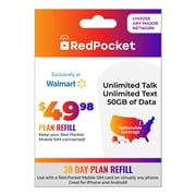 Red Pocket Mobile $49.98 e-PIN Top Up (Email Delivery)